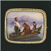 Image 2 : Antique 14k Gold Detailed Hand Painted Boat Scene w/ Engraved Frame Pin Brooch
