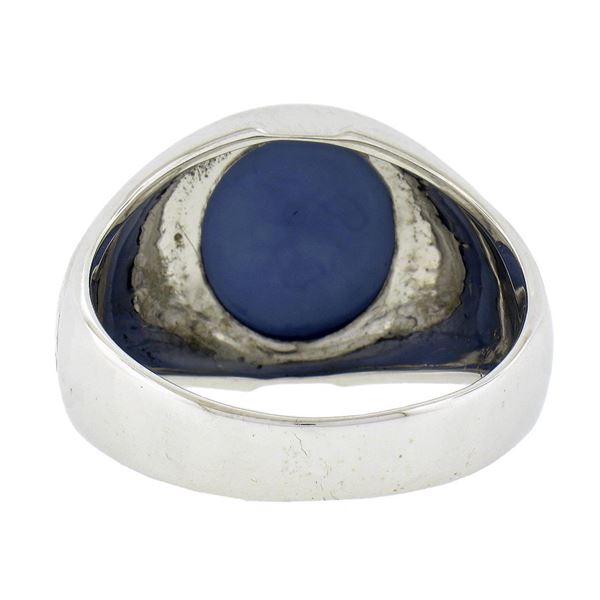 Vintage Men's 14k White Gold Bezel Linde Blue Star Sapphire Textured Dome Ring
