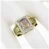 Image 6 : Men's Antique 14K Two Tone Gold Amethyst Detailed Engraved Masonic Band Ring