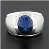 Image 2 : Men's 14K White Gold Oval Cabochon Bezel Set Lindy Star Sapphire Brushed Ring