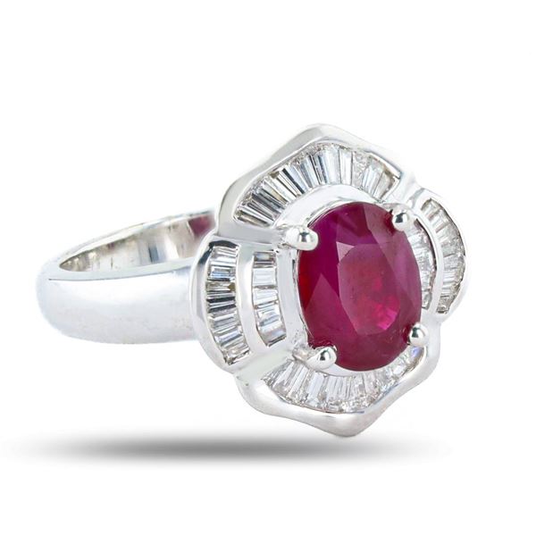 2.10 ctw Ruby and 1.00 ctw Diamond 18K White Gold Ring