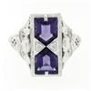 Image 4 : 14K White Gold 1.80 ctw Amethyst & Diamond Filigree Etched Milgrain Platter Ring
