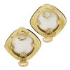 Image 1 : Vintage 18K Gold Large Mabe Pearl Diamond & Black Onyx Frame Button Earrings