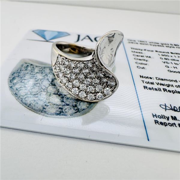 18KT White Gold 0.80 cttw Diamond Swirl Ring