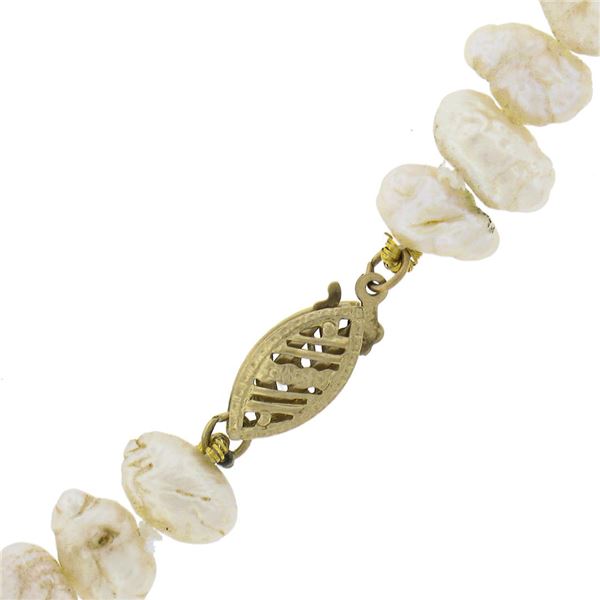 15.5" Fresh Water Pearl & Shell Black Onyx Strand Necklace w/ 14k Gold Clasp