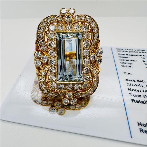6.13 ctw Aquamarine & Diamond 14KT Yellow Gold Ornate Ring