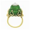 Image 8 : Vintage 18K Gold 0.15 ctw Diamond Cluster Green Enamel Large Prong Domed Tall Ri