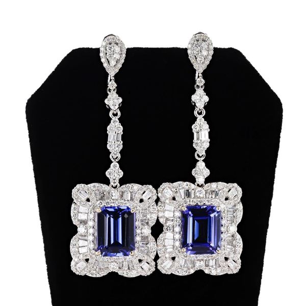 10.95 ctw Tanzanite and 6.79 ctw Diamond 14K White Gold Dangle Earrings