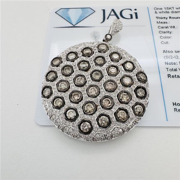 4.65 ctw Champagne & White Diamond 18K White Gold Pave Circle Pendant