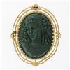 Image 6 : Large Vintage Carved Green Malachite Cameo w/ Yellow Gold Open Frame Pin Brooch