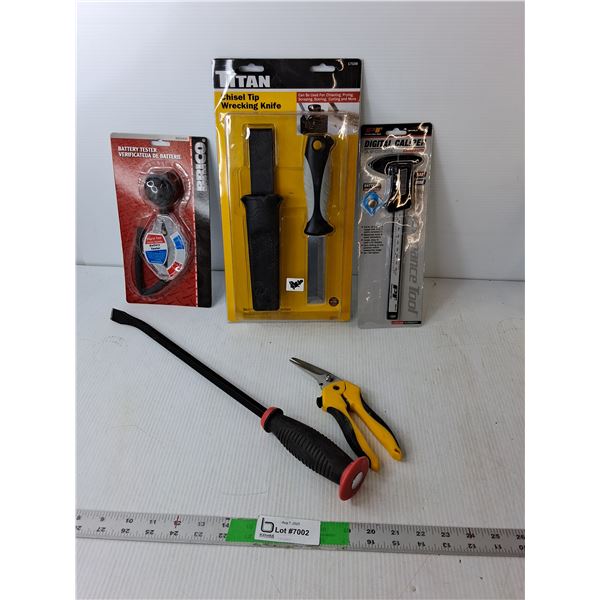 Battery Tester, Chisel Tip Wrecking Knife, Shears, Misc.