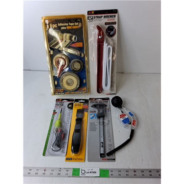 12" Strap Wrench, 12V Tester, Carbide Scraper- All Sealed, Misc.