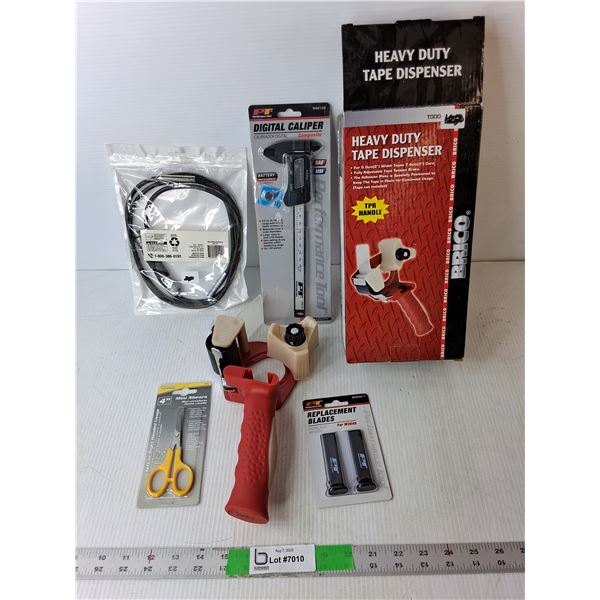 Tape Dispenser, Digital Caliper, Replacement Blades, Misc.