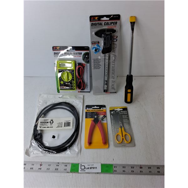Digital Multi-Tester, Digital Caliper, Mini Flush Cutters- All Sealed, Misc.