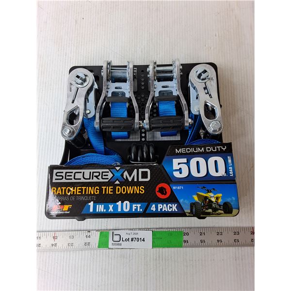 (4) Secure X MD 1" x 10 Ft. Ratcheting Tie Downs, NIB