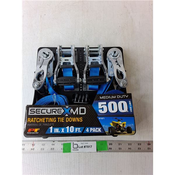 (4) Secure X MD 1" x 10 Ft. Racheting Tie Downs, NIB