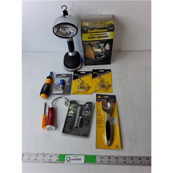 Pivot Lantern- Requires Batteries, (4) Coat Hooks, Ice Cream Scoop, Misc.