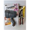 Image 4 : Energizer Flashlight NIB, 10" Aviation Tin Snip, R3 Square Screwdriver, Misc.