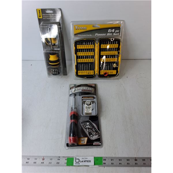 64 Piece Power Bit Set, Driving Set, Ratcheting Ball Driver- All Sealed