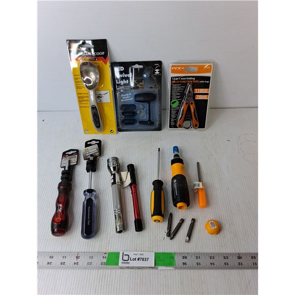 Various Screwdrivers, Multifunction Tool, Swivel Light, Misc.