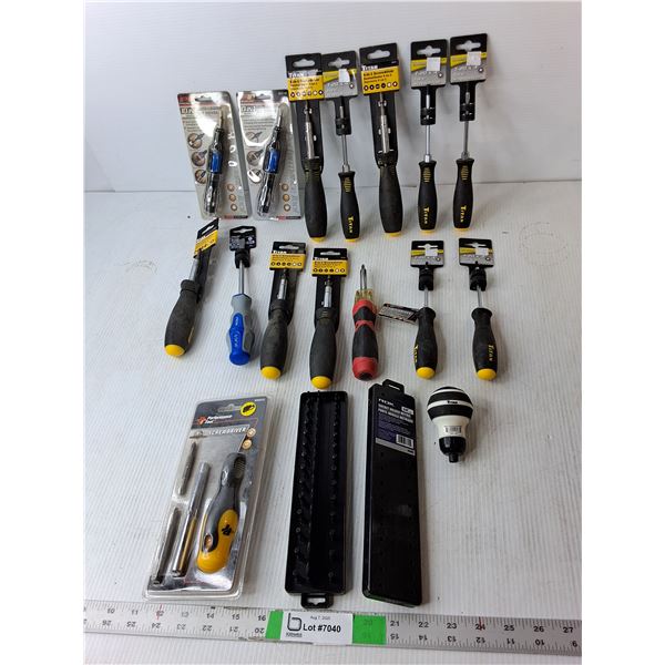 Various Screwdrivers, Bit Drivers, 1/4" Socket Holders