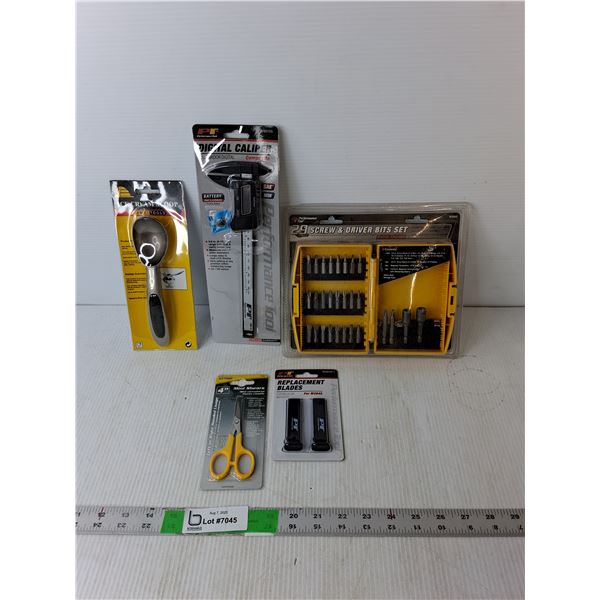 Screw & Driver Bit Set, Digital Caliper, Replacement Blades, Misc.