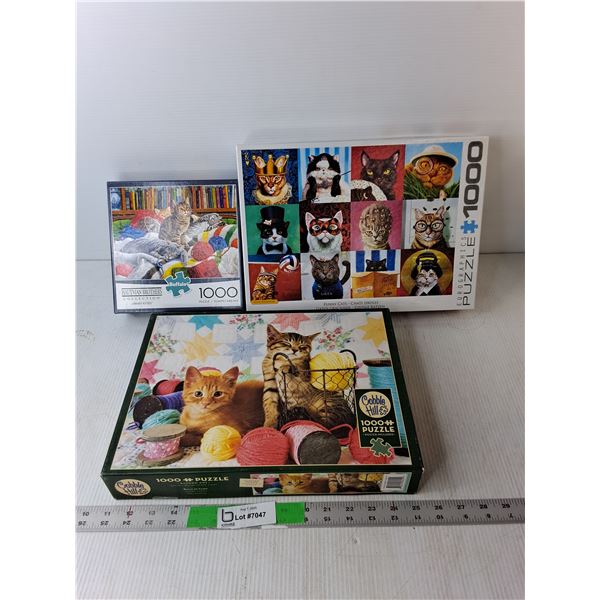 (3) 1000 Piece Cat Puzzles- (Buffalo, Cobble Hill, Eurographics)  - All Complete