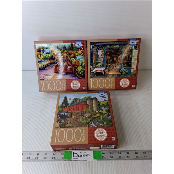 (3) 1000 Piece Puzzles- 'Moose Crossing, La Palette, Farm' - Complete