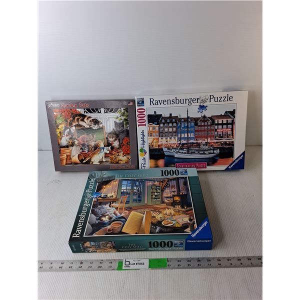 (3) 1000 Piece Puzzles-  (2 Ravensburger, 1 Vermont)  -  Complete