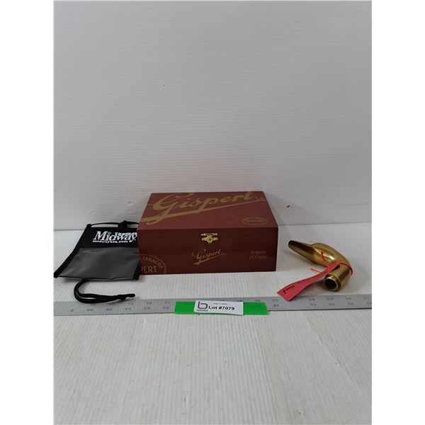 Brass Cone Head, Gispert Tobacco Box & Black Bag- 8.5" x 3.5" x 6