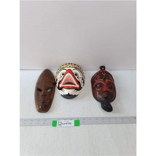 (3) Wood Carved Masks