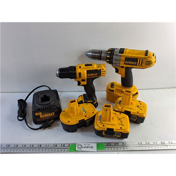 (2) DeWalt 18V Cordless Drills - Powers On, As Is and Batteries with Battery Charger