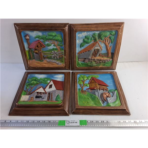 (4) Chalkware Wall Art Decor 12" x 12"