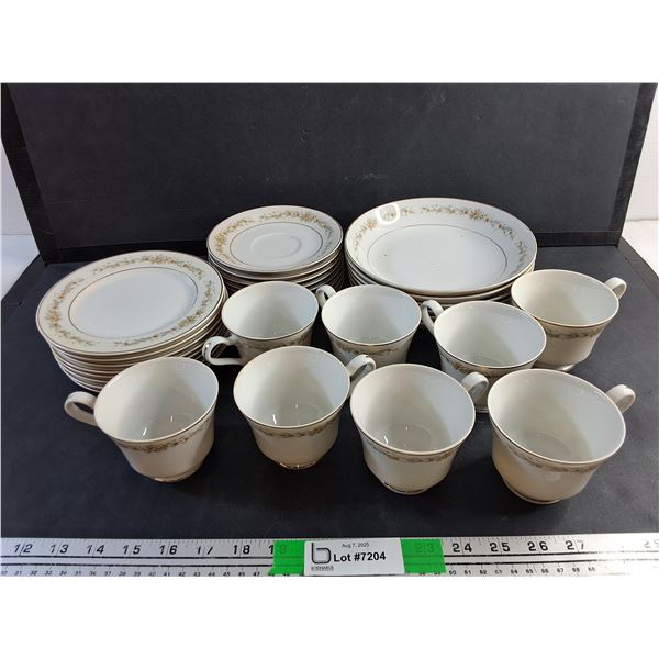 Mita Fine China Golden Rose Dish Set - Saucers, Tea Cups, Bowl and Plates