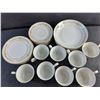 Image 2 : Mita Fine China Golden Rose Dish Set - Saucers, Tea Cups, Bowl and Plates