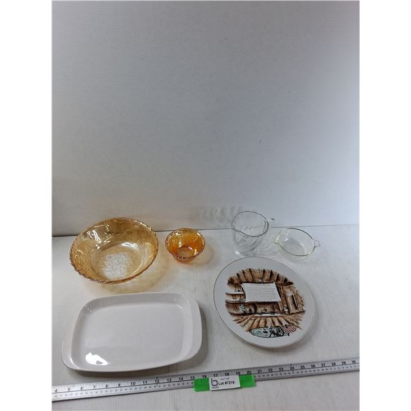 (2) Glass Bowls, Plate, Corningware Microwave Grill, Misc