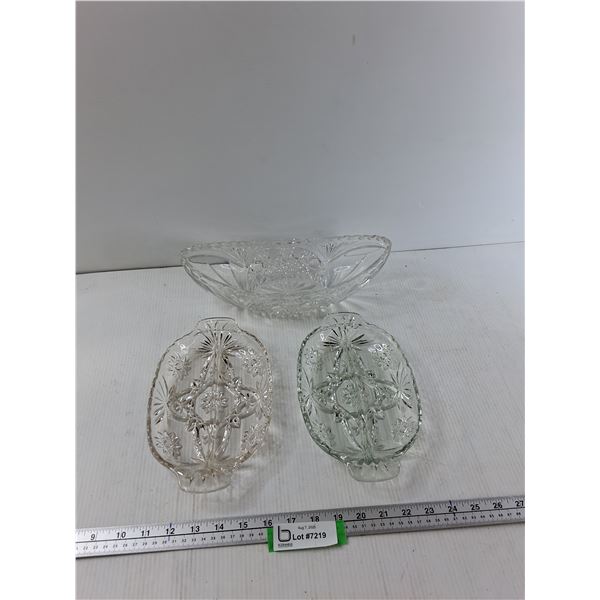 (2) Crystal Divided Dishes, Crystal Bowl