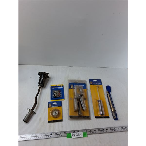 Ball Joint Separator, 8'' Spark Plug Wire Puller, 2'' Wheel Brush, Misc - As Is
