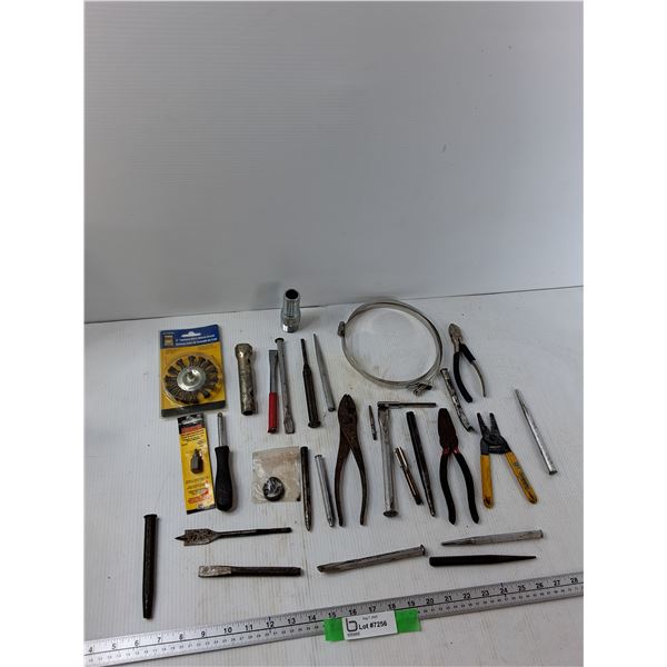 3'' Twisted Wire Wheel Brush, Assorted Chisels, Assorted Punches, Misc