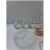 Image 2 : (6) Olympic Glasses, (3) Bacardi Glasses, Glass Divided Tray, Misc