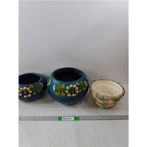 (3) Hand Painted Flower Pot