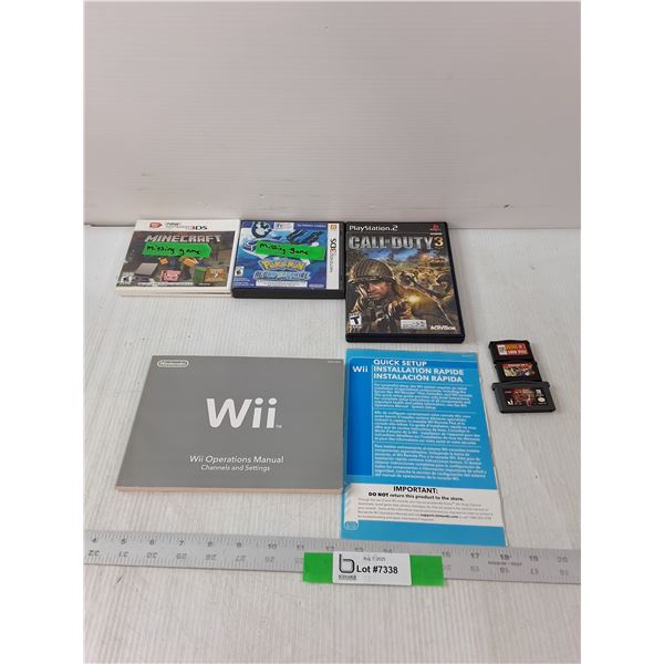 Wii Instructions, PS2 Game, (2) Empty Cases & Gameboy Games- Cannot Authenticate