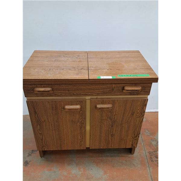 *Wood Sewing Machine Cabinet- Folds Open- CANNOT SHIP- Well Used