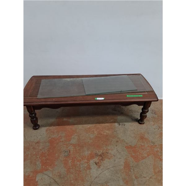 *Brown Center Coffee Table With (2) Pieces Of Glass- CANNOT SHIP