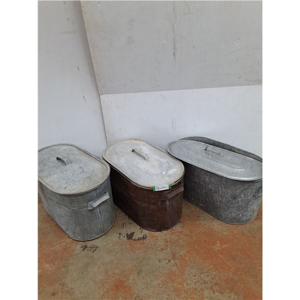 **(3) Galvanized Boiler Wash Tub With Lid- CANNOT SHIP