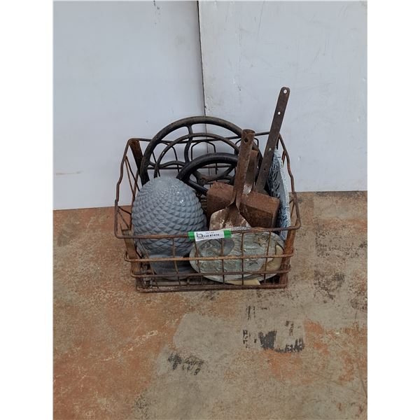 **Metal Basket, Yard Decorations, Steering Wheels & Metal Dust Pan- CANNOT SHIP
