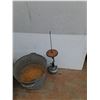 Image 3 : **(2) Galvanized Metal Tub, Grain Scoop, Lamp  -  CANNOT SHIP