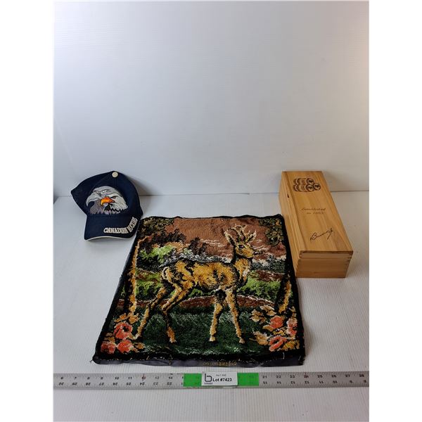 Canadian Rockies Hat, Deer Throw Pillow Cover, Wooden Storage Box 13" x 4.5"