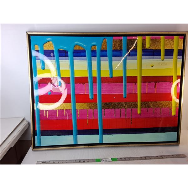*Dripping Paint Framed Art 39.75" x 30", Cannot Ship