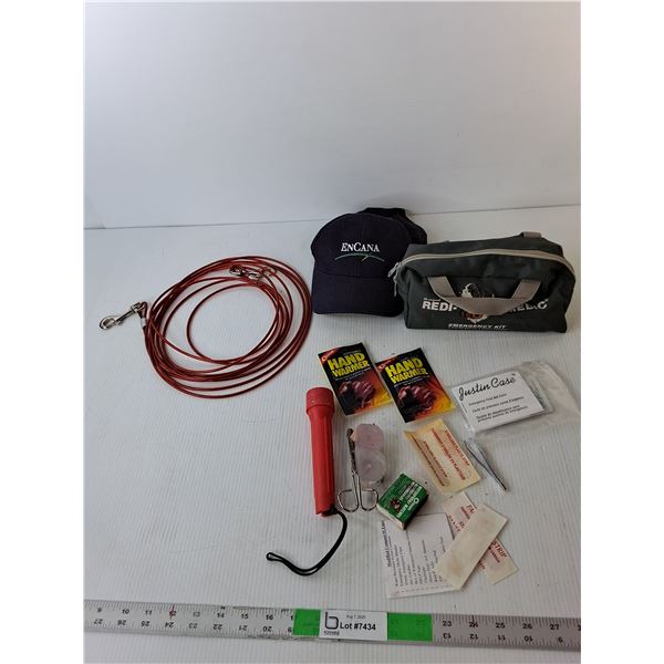 Small Emergency Kit, Encana Hat, Dog Tie-Out Cable